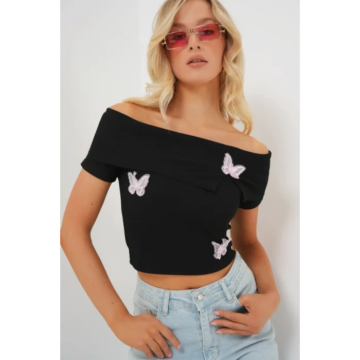 Madonna Yaka Kelebek Detaylı Bluz 957 - Siyah
