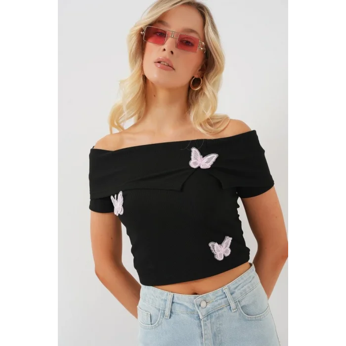 Madonna Yaka Kelebek Detaylı Bluz 957 - Siyah