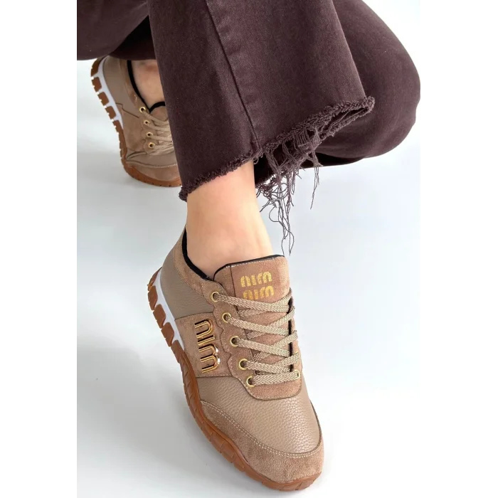 Marje Vizon Cilt Bağcıklı Spor Ayakkabı