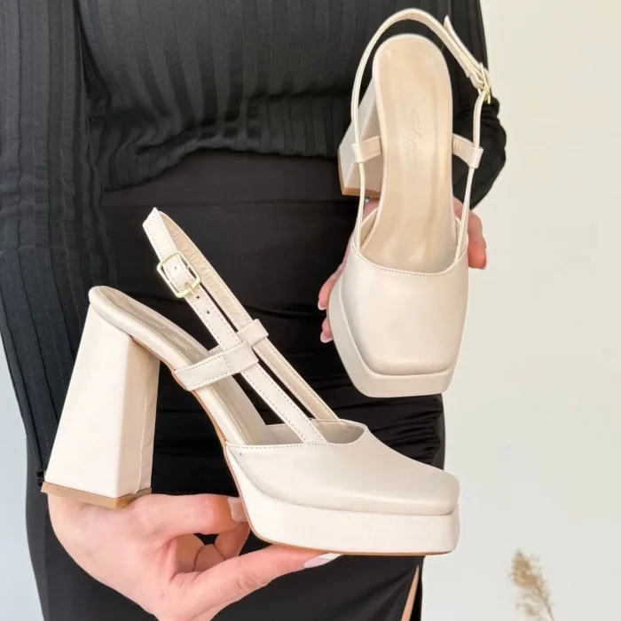 Mety Bej Cilt Topuklu Ayakkabı