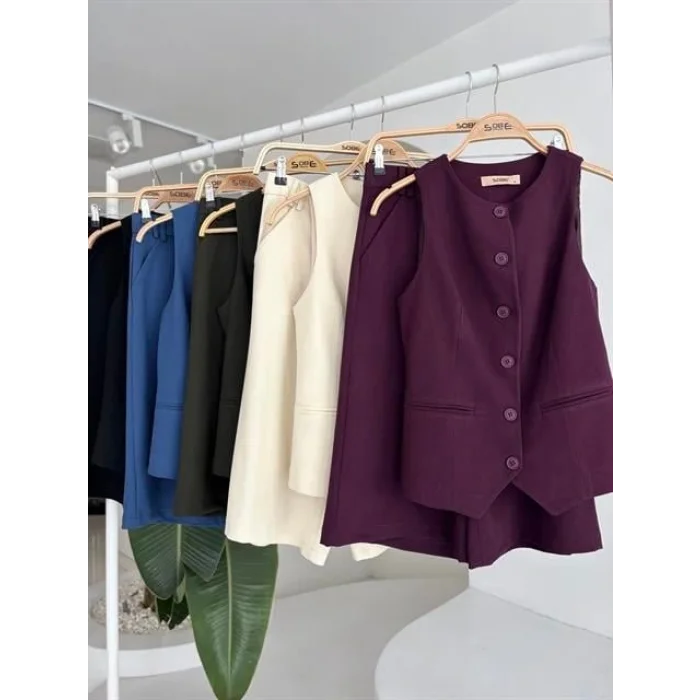 Midi Şortlu Ve Yelekli Viscon Takım 10167