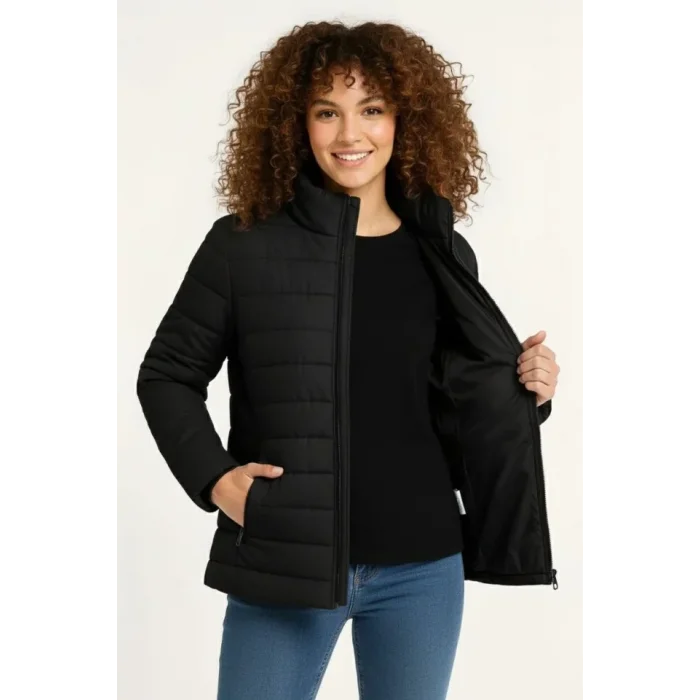 Mikro Su İtici Kapitone Baskılı Astarlı Fermuarlı Bomber Mont - Siyah