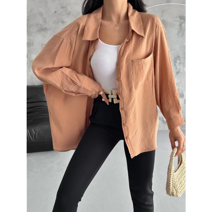 Modal oversize cepli gömlek