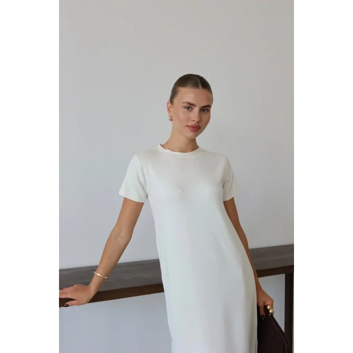 Modal yırtmaçlı elbise beyaz pt