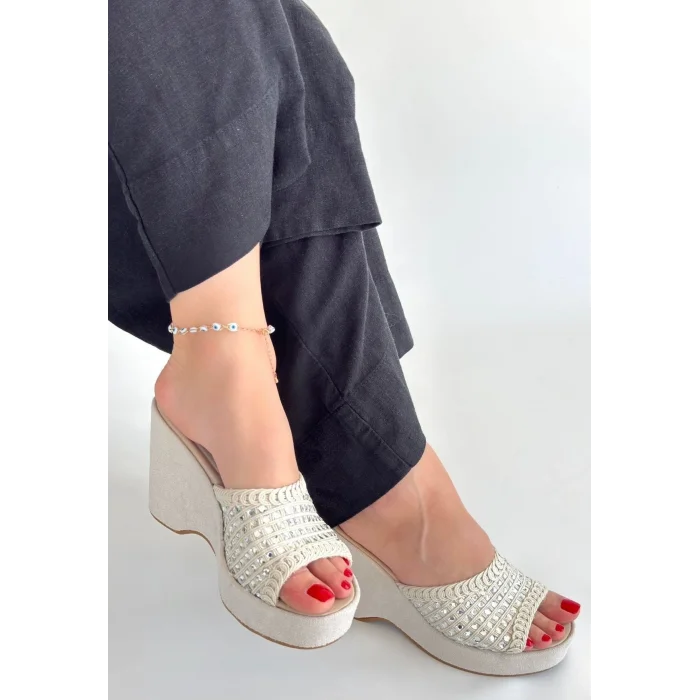 Moka Bej Triko Dolgu Topuk Terlik