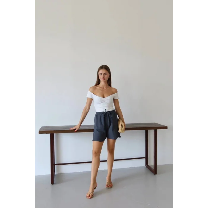 Müslin kumaş şort bağcıklı antrasit pt