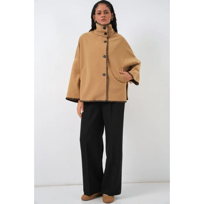 Nakışlı Kaşe Ceket 9167 - Hardal