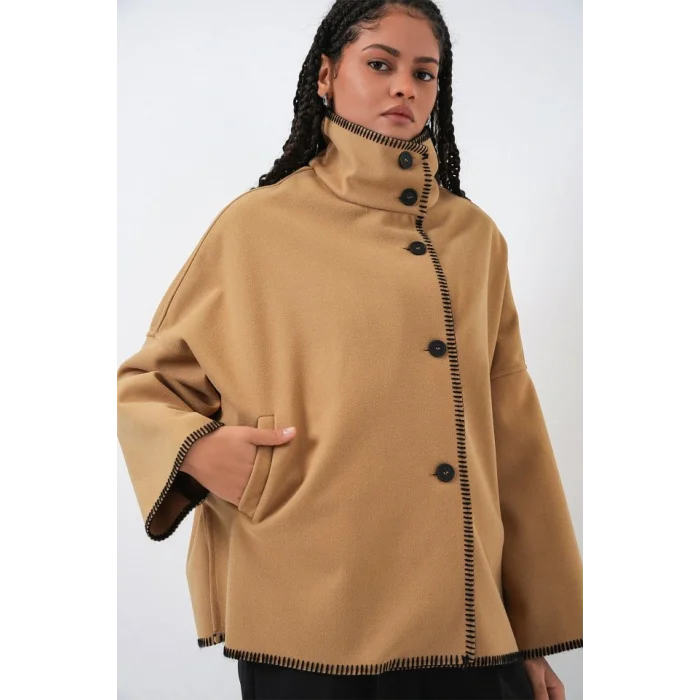 Nakışlı Kaşe Ceket 9167 - Hardal