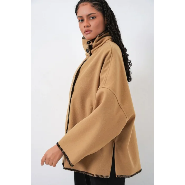 Nakışlı Kaşe Ceket 9167 - Hardal