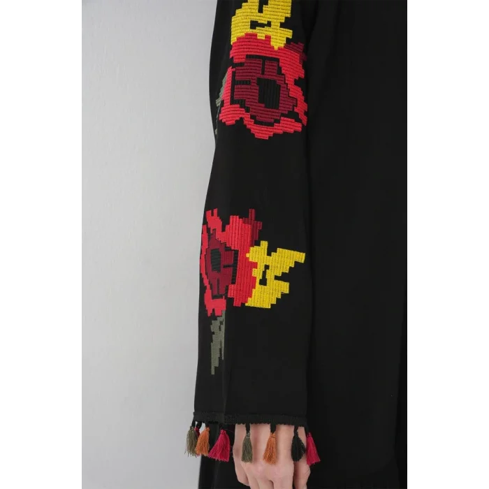 Nakışlı Midi Elbise 2531 - Siyah