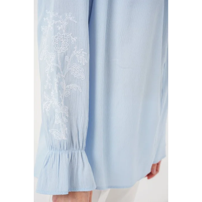Nakışlı Örme Bluz 941 - Mavi