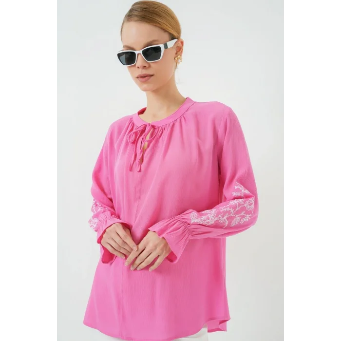 Nakışlı Örme Bluz 941 - Pembe