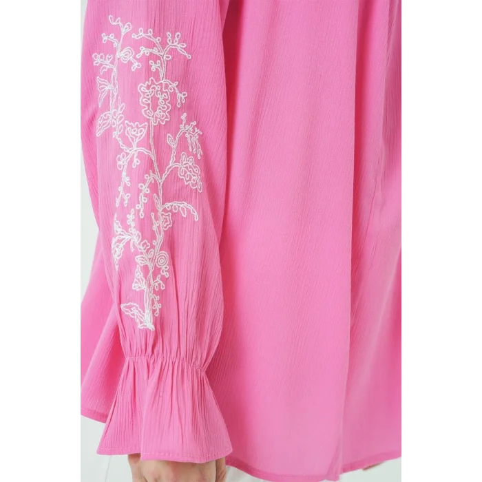 Nakışlı Örme Bluz 941 - Pembe