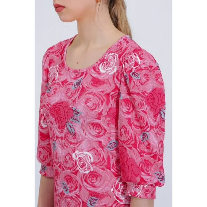 Nar Gül Desenli Midi Elbise 2477