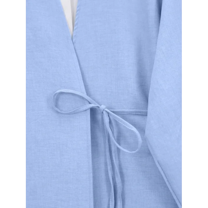 Önden Bağlamalı Pantolonlu Kimono Takım   -Bebe Mavi