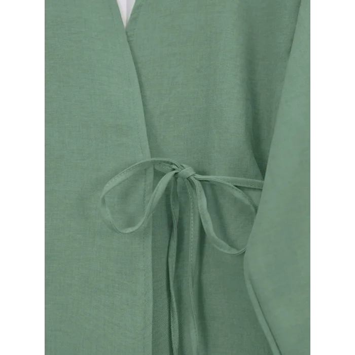 Önden Bağlamalı Pantolonlu Kimono Takım-Mint