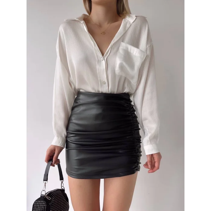 Önden büzgülü etek siyah h24210