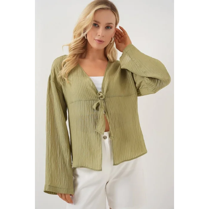 Önü Bağcıklı Bluz 952 - Çağla