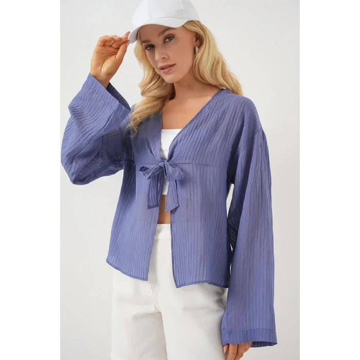 Önü Bağcıklı Bluz 952 - İndigo