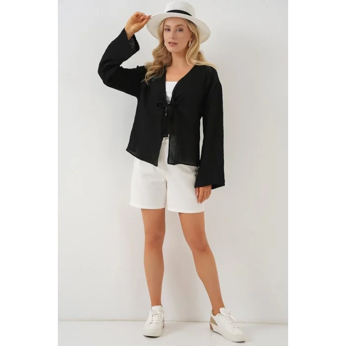 Önü Bağcıklı Bluz 952 - Siyah