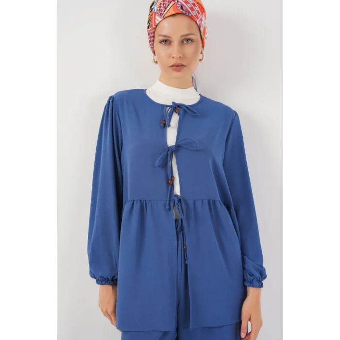 Önü Bağcıklı Tunik Pantolon İkili Takım 6744 - İndigo