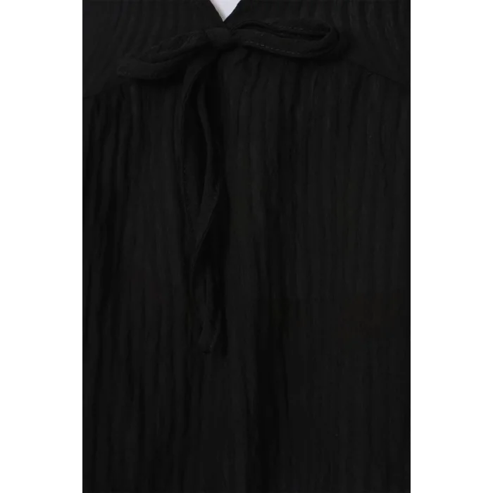 Önü Bağcıklı Uzun Kol Bluz 946 - Siyah