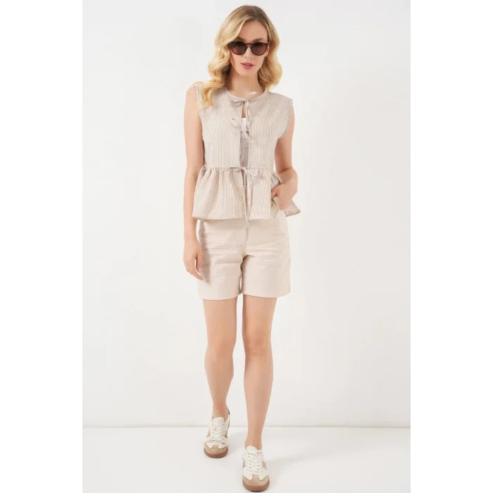 Önü Bağlamalı Bluz 961 - Bisküvi