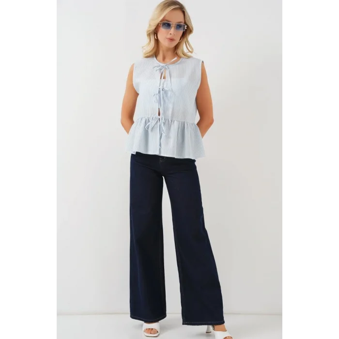 Önü Bağlamalı Bluz 961 - Mavi
