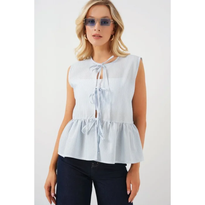 Önü Bağlamalı Bluz 961 - Mavi