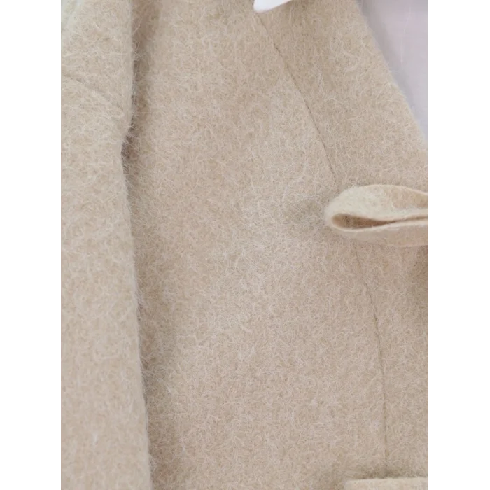 Önü Bağlamalı Kırçıllı Kaşe Ceket -Bej