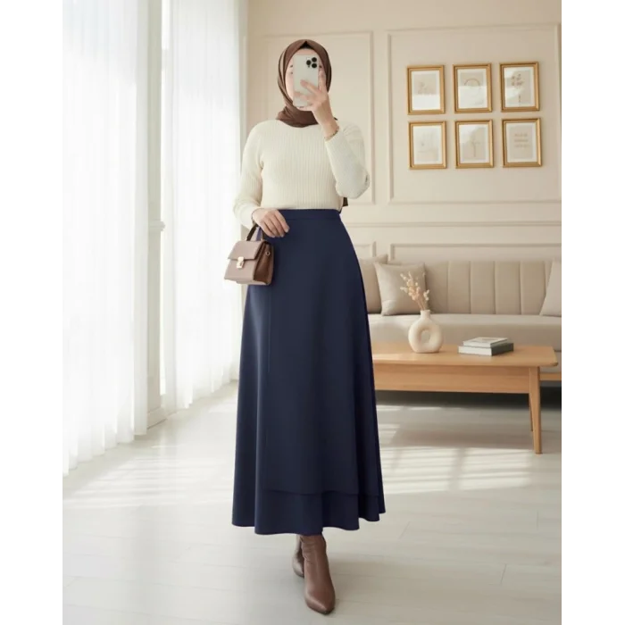 Önü Çapraz Çift Katlı Scuba Etek  -Laci