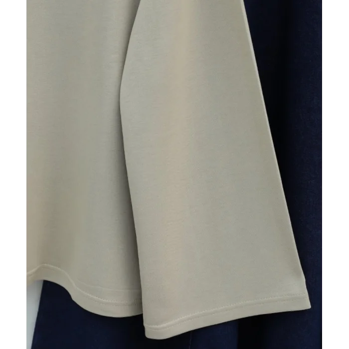 Önü Çiçek Nakışlı Yuvarlak Yaka Salaş Penye Tunik   -Taş