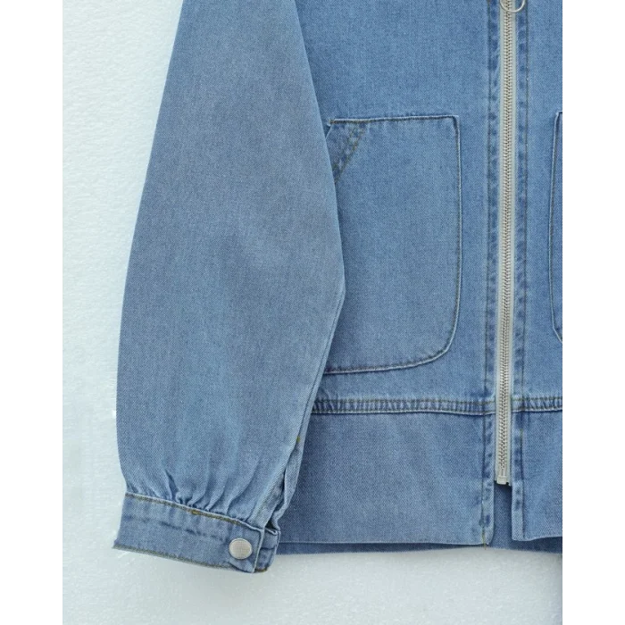 Önü Fermuarlı Çift Cepli Etekli Kot Takım -Buz Mavi