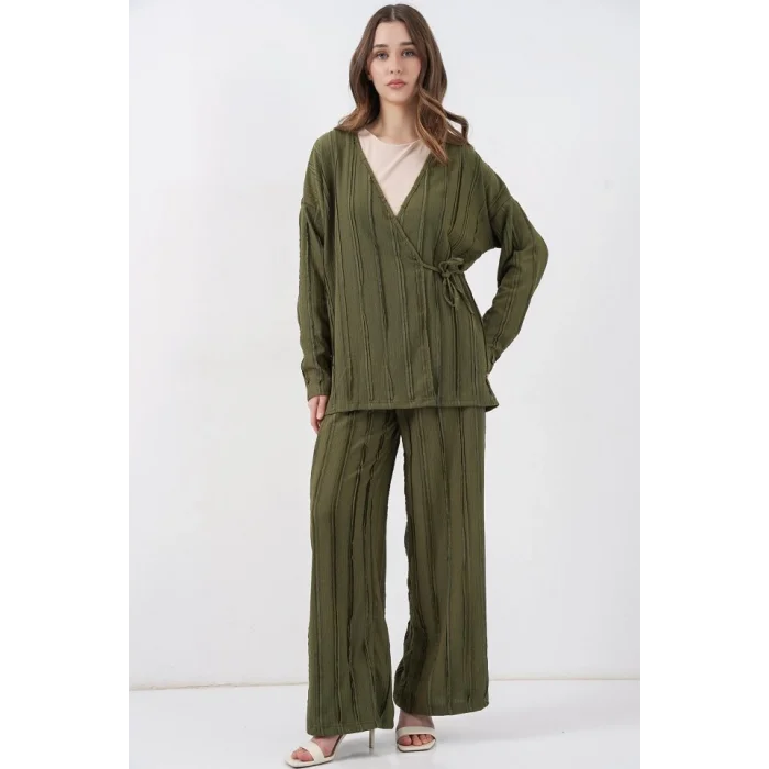 Örme Kimono Pantolon İkili Takım 30067 - Haki