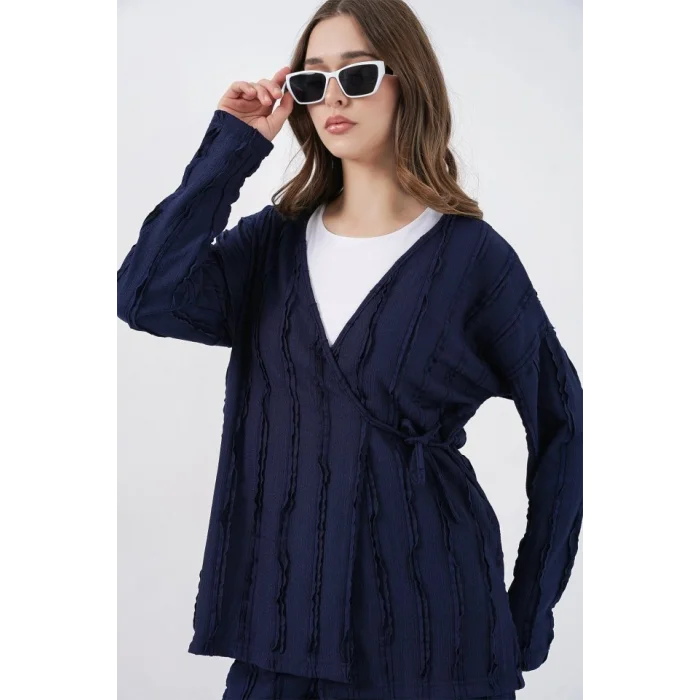 Örme Kimono Pantolon İkili Takım 30067 - Lacivert