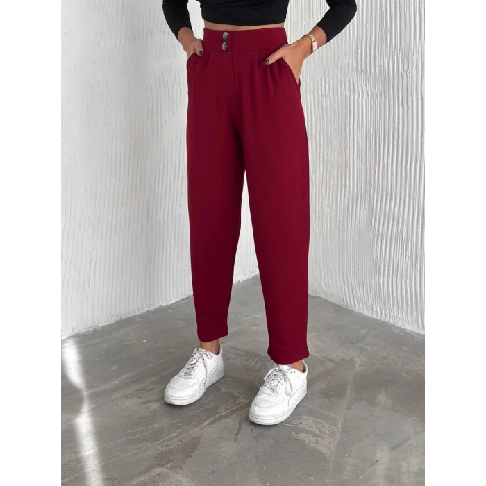 örme krep pantolon çift düğmeli