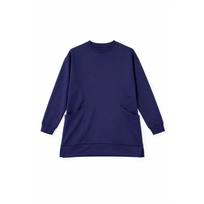 Osy Modal Yumuşak Dokulu Kumaş Tesettür Cepli Tunik Pantolon Takım - Lacivert