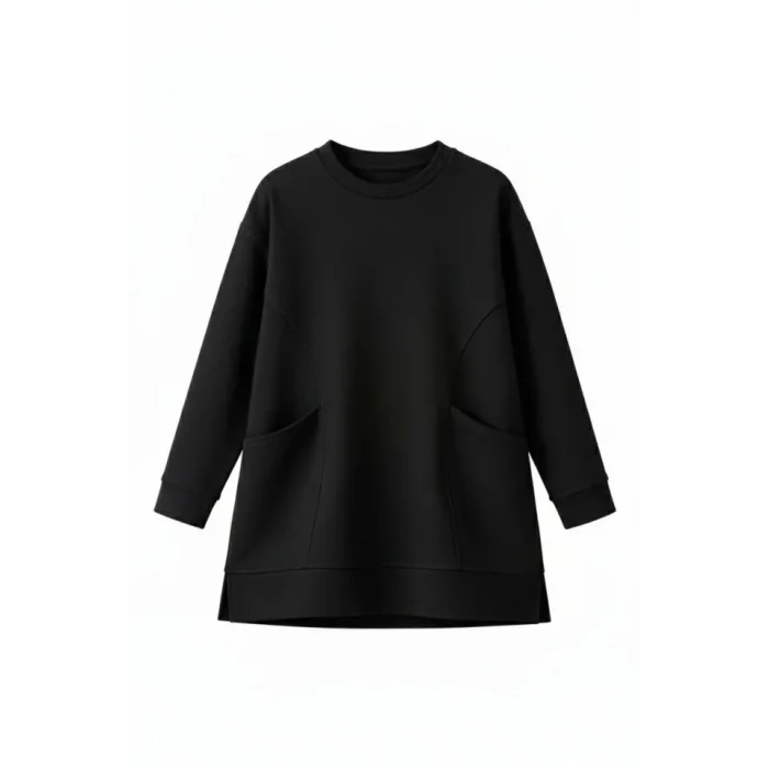 Osy Modal Yumuşak Dokulu Kumaş Tesettür Cepli Tunik Pantolon Takım - Siyah