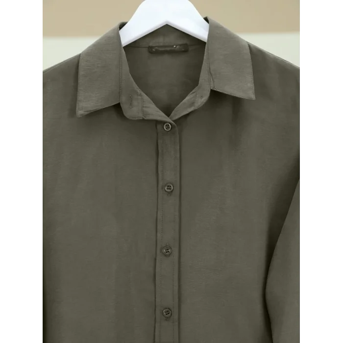 Oval Kesim Tensel Cupra Gömlek -Haki