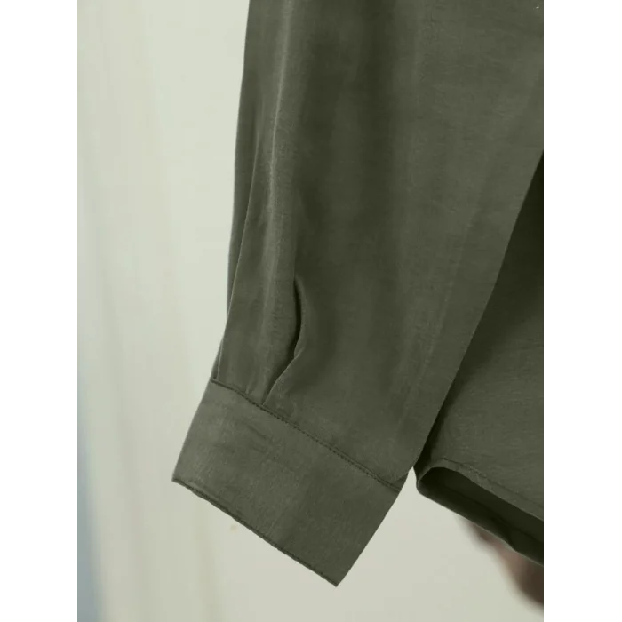 Oval Kesim Tensel Cupra Gömlek -Haki