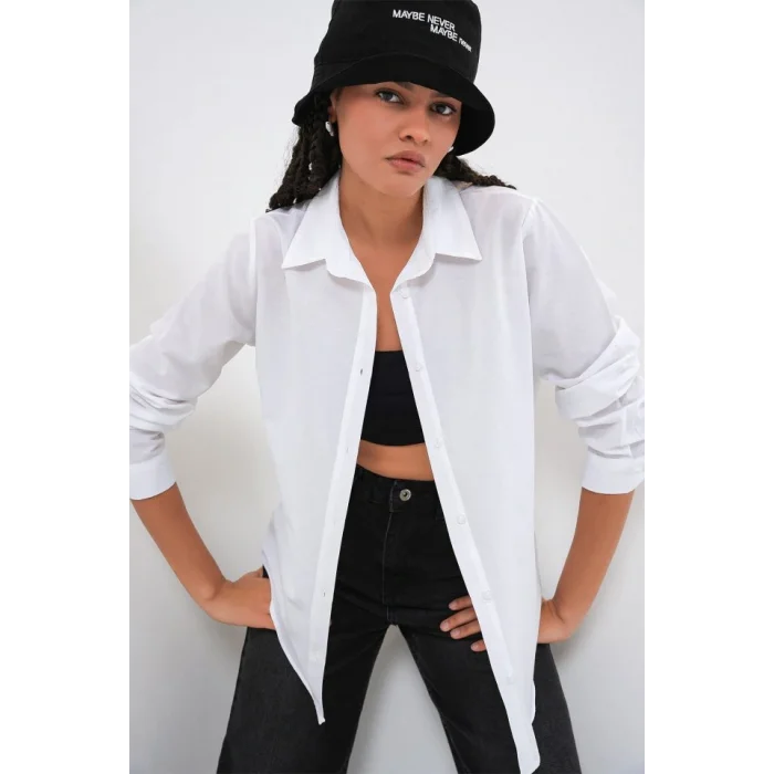 Oversize Basic Gömlek 20349 - Beyaz