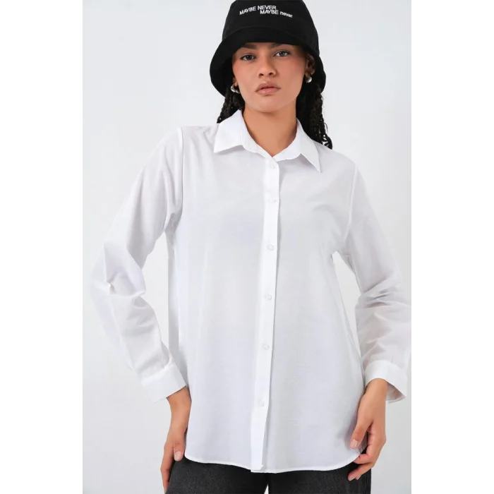 Oversize Basic Gömlek 20349 - Beyaz