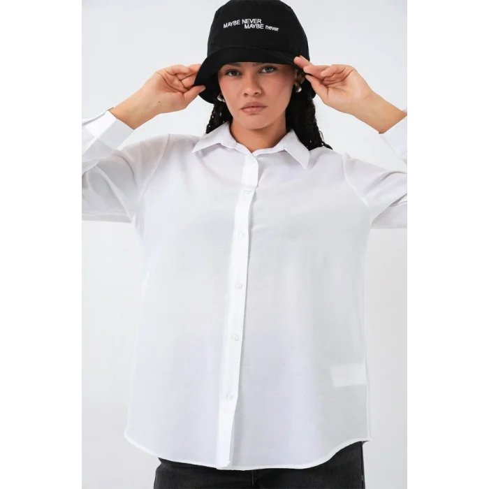 Oversize Basic Gömlek 20349 - Beyaz