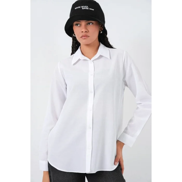 Oversize Basic Gömlek 20349 - Beyaz
