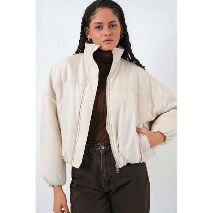 Oversize Bomber Şişme Mont 5124 - Ekru