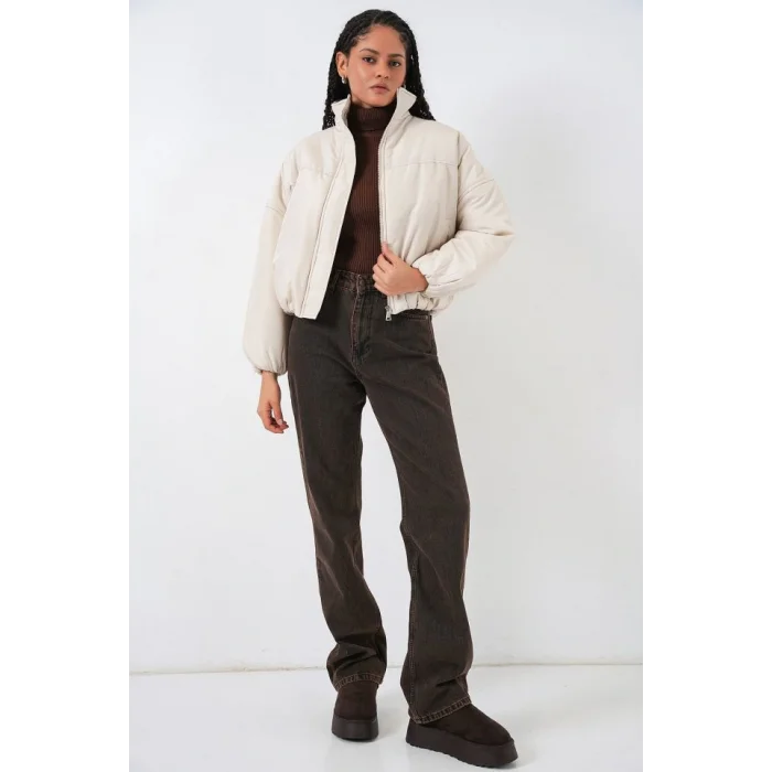 Oversize Bomber Şişme Mont 5124 - Ekru