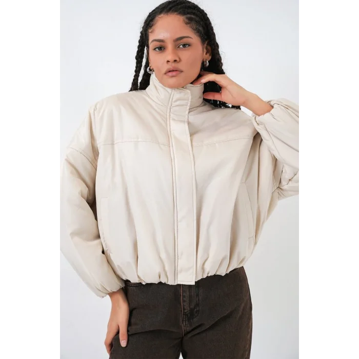 Oversize Bomber Şişme Mont 5124 - Ekru