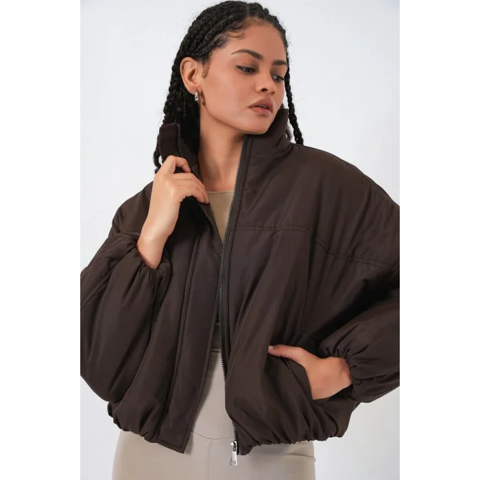 Oversize Bomber Şişme Mont 5124 - Kahverengi