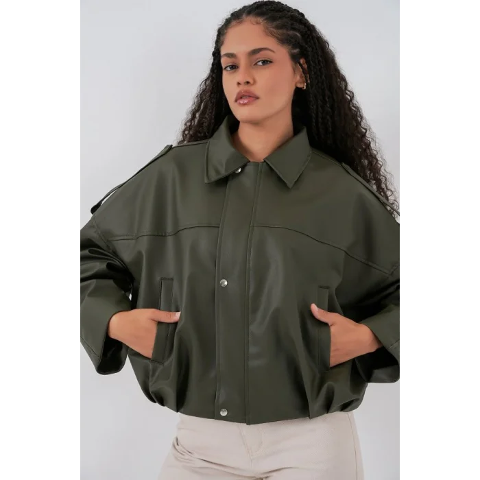 Oversize Deri Ceket 1055 - Haki