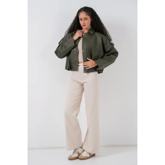 Oversize Deri Ceket 1055 - Haki